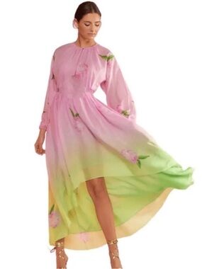 Cynthia Rowley Pink-to-Green Ombre Floral High-Low Dress